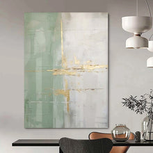 Load image into Gallery viewer, Green and Gold Abstract Lines Acrylic Art, Nice for Yoga Studio & Light - Filled Bedroom LargeART1043