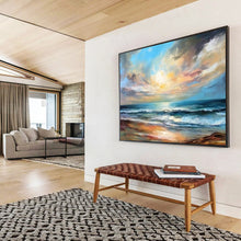 Load image into Gallery viewer, Seaside Sunset Oil Painting - Perfect for Coastal - Themed Living Rooms LargeART1607