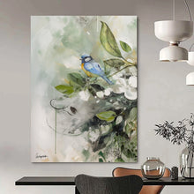 Load image into Gallery viewer, “Blue Bird and Blooms” - Nature - Inspired Bird and Flower Art, Abstract Painting on Canvas DKH1085