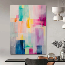 Load image into Gallery viewer, Colorful Transparent Rectangles Abstract Canvas Painting, Great for Modern Office & Eclectic Gallery LargeART1177