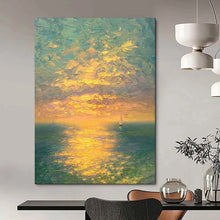 Load image into Gallery viewer, Colorful Sunset Ocean Abstract Painting, Perfect for Coastal Bedroom & Relaxing Balcony Lounge LargeART2070