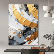 Load image into Gallery viewer, Black, White, and Gold Abstract Swirls Canvas Painting, Perfect for Industrial - Chic Loft & Art - Forward Gallery LargeART1243