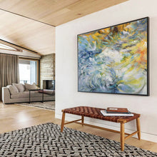 Load image into Gallery viewer, Colorful Swirl Abstract Painting with Blue, Yellow, and Green for Bohemian Living Room & Art Café DKH291