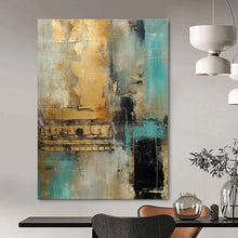 Load image into Gallery viewer, Teal, Gold & Gray Abstract Canvas Painting, Great for Contemporary Living Room & Chic Hotel Suite LargeART1281