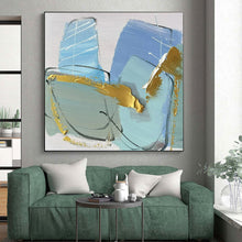 Load image into Gallery viewer, Large - Scale Blue - Gold Geometric Abstract Art - Ideal for Luxury Bedroom & Upscale Hotel Lobby LargeART0796