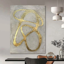 Load image into Gallery viewer, Gold Curves on Gray Abstract Canvas Painting, Great for Luxury Bedroom & Upscale Lounge LargeART1097
