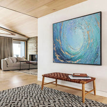 Load image into Gallery viewer, “Blue and Gold Swirl” - Textured Abstract Acrylic, Good for Luxury Bathroom and Living Room DLZ254