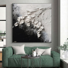 Load image into Gallery viewer, 3D White Flowers on Black Acrylic Art - Great for Romantic Bedroom & Elegant Bathroom LargeART0580