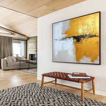 Load image into Gallery viewer, Hand - painted Oversized Gold, Black, and White Abstract Acrylic Art for Luxurious Living Rooms LargeART1803