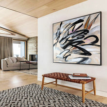 Load image into Gallery viewer, Black and White Expressive Abstract Painting for Modern Studio & Edgy Lounge DKH289