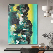 Load image into Gallery viewer, Green Sparkle - Emerald and Gold Abstract Acrylic, Great for Luxury Living Rooms and Upscale Hotel Lobbies DTP038
