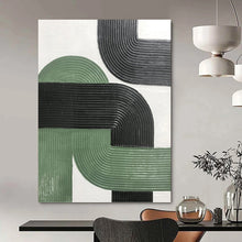 Load image into Gallery viewer, “Intertwined Green and Black Arches” - Green, Black Abstract Art on Canvas DKH1171