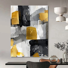 Load image into Gallery viewer, Black, White & Gold Abstract Canvas Painting, Perfect for Luxury Penthouse Living Room & High - End Art Gallery LargeART1279