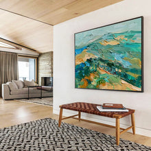 Load image into Gallery viewer, Textured Green - Blue Landscape Abstract Painting On Canvas DKH341