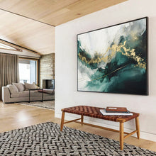 Load image into Gallery viewer, Emerald & Gold Flow Hand-Painted Abstract Acrylic Art for Bedroom Wall Art LargeART1616