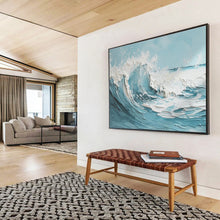 Load image into Gallery viewer, 3D Textured Blue & White Wave Abstract Painting - Perfect for Coastal Bedroom & Nautical Restaurant DKH042