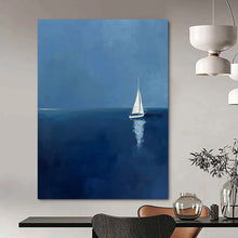 Load image into Gallery viewer, Minimalist Seascape Art, Blue - Toned Calming Painting for Coastal Bedroom & Relaxation Nook LargeART2230
