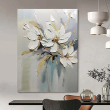 Load image into Gallery viewer, Impasto Abstract White Flower Art, Textured Bloom Painting for Minimalist Living Room & Serene Bedroom LargeART2201