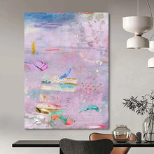 Load image into Gallery viewer, Purple Collage Abstract Painting, Suited for Eclectic Living Room & Creative Writing Nook LargeART1855