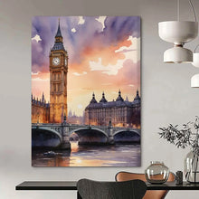 Load image into Gallery viewer, “Watercolor of Big Ben and Westminster” – Watercolor Cityscape with Evening Hues DTP091
