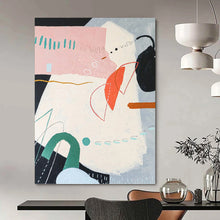 Load image into Gallery viewer, “Playful Shape Collage” - Pink, Green, Orange, Blue Whimsical Abstract Art on Canvas DKH1102