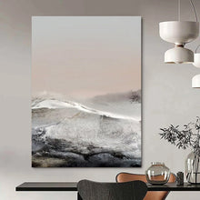Load image into Gallery viewer, “Frosted Peaks” - Muted grays, whites, soft pinks, wintry mountain landscape DTP178