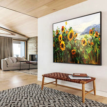 Load image into Gallery viewer, Hand - painted Extensive Sunflower Field Landscape Acrylic Art for Cheerful Dining Rooms LargeART1760