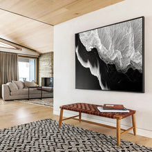 Load image into Gallery viewer, Black and White Ocean Wave Aerial Abstract acrylic painting DLZ075