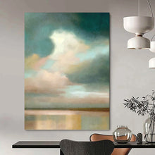 Load image into Gallery viewer, “Softly Painted Sky and Water Horizon” - Muted Blue, Pink Landscape Art on Canvas DKH1357