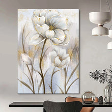 Load image into Gallery viewer, Elegant White & Gold Floral Abstract Painting, Ideal for Glamorous Entryway & Sophisticated Dining Room LargeART1906