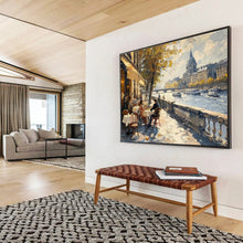 Load image into Gallery viewer, Charming Riverfront Café Abstract Painting on Canvas - “Parisian Afternoon” DKH666