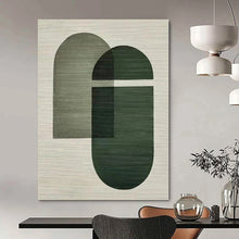 Load image into Gallery viewer, Oversized Hand - painted Green Geometric Overlaps Acrylic Art for Mid - Century Modern Studies LargeART0165