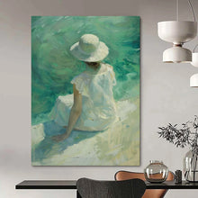 Load image into Gallery viewer, “Seaside Solitude” – Figure by the Sea Oil Painting with Soft, Calming Tones DTP088