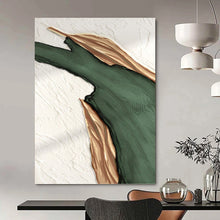 Load image into Gallery viewer, “Green & Gold Fluid Shapes” - Luxe Abstract Art on Canvas DKH1507