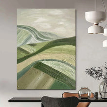 Load image into Gallery viewer, Green & Beige Rolling Hills Abstract Painting, Perfect for Nature - Inspired Living Room & Rustic Office LargeART1455