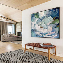 Load image into Gallery viewer, Blue and White Peony Textured Abstract Painting on Canvas - “Elegant Blooms” DKH675