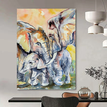Load image into Gallery viewer, “Watercolor Elephant Family” - Impressionistic Animal Art on Canvas DKH1646