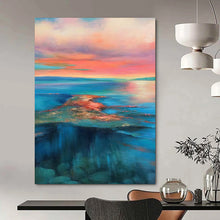 Load image into Gallery viewer, “Sunset Lagoon” – Pink, Orange & Blue Coastal Abstract Acrylic Art DTP051