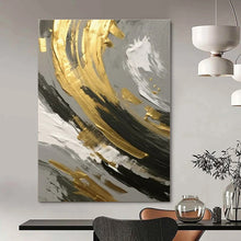 Load image into Gallery viewer, Gray, Gold & Black Abstract Swirl Detail Canvas Painting, Ideal for Modern Studio Apartment & Chic Art Gallery Corner LargeART1252
