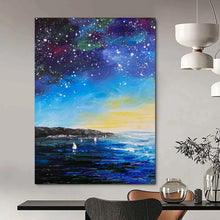 Load image into Gallery viewer, Starry Night Sailboats Abstract Painting, Ideal for Dreamy Nursery & Cosmic - Themed Living Room LargeART1901