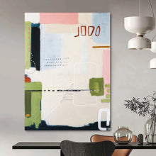 Load image into Gallery viewer, “Playful Modern Mosaic” - Pink, Green, Blue, Beige Abstract Art on Canvas DKH1109