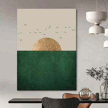 Load image into Gallery viewer, Beige, Gold & Green Minimalist Abstract Painting, Suited for Scandinavian - Style Living Room & Modern Hallway LargeART1921