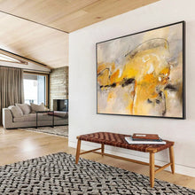 Load image into Gallery viewer, Yellow And Gray Abstract Expressionist Painting On Canvas DKH431