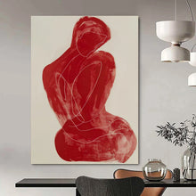 Load image into Gallery viewer, Line - Art Abstract Figure Art, Red - Toned Minimalist Painting for Contemporary Bedroom & Art Gallery LargeART2228