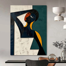Load image into Gallery viewer, “Cubist Figure in Color Blocks” - Geometric Abstract Portrait on Canvas DKH1466
