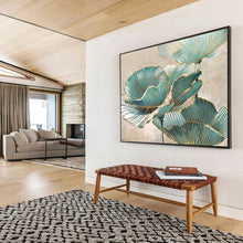 Load image into Gallery viewer, Blue And Gold Floral Abstract Painting On Canvas DKH428