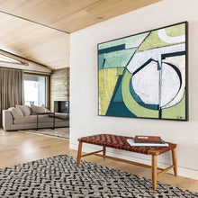 Load image into Gallery viewer, Green - Toned Geometric Abstract Painting on Canvas DKH543