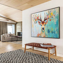 Load image into Gallery viewer, Colorful Deer “Floral Antlers” Painting on Canvas, Whimsical Wildlife Art DKH803
