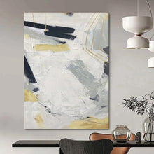 Load image into Gallery viewer, “White, Grey and Gold Abstract” - Luxe Minimalist Art on Canvas DKH1587