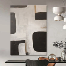 Load image into Gallery viewer, Black & White Geometric Block Abstract Painting, Ideal for Modern Minimalist Office & Monochrome Living Room LargeART1374